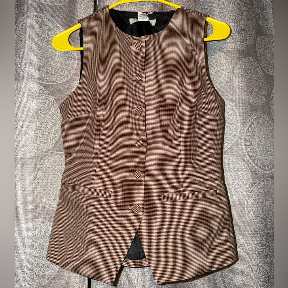 Rachel Zoe Brown Houndstooth Sleeveless Tailored Vest